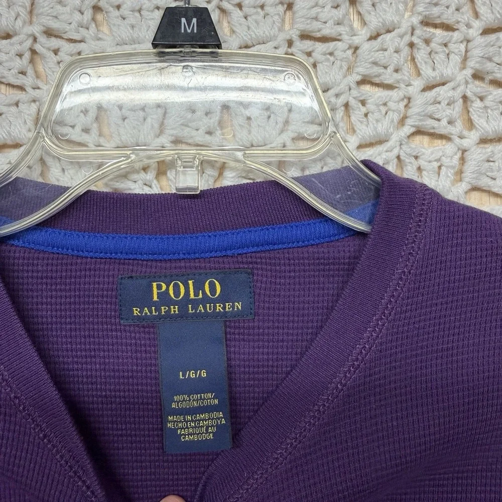 Polo Ralph Lauren Shirt Mens Sz L Purple Heather Thermal Waffle Knit 100%Cotton